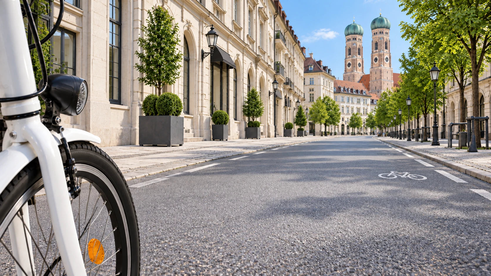 Citybike vor einer Münchner Stadtszene bei Tageslicht